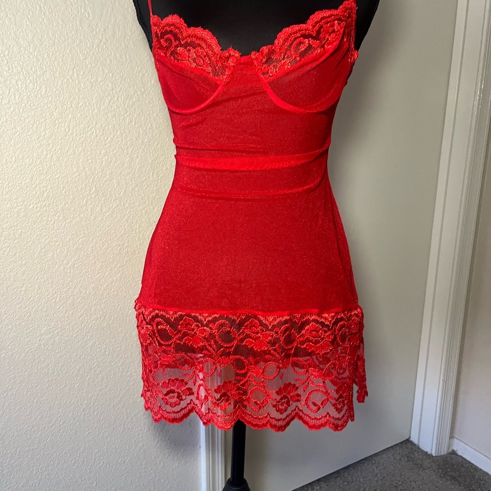 Red Lace Slip Dress